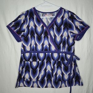Koi By Kathy Peterson Uniform Top Blue, White, Black And Pink Size Medium